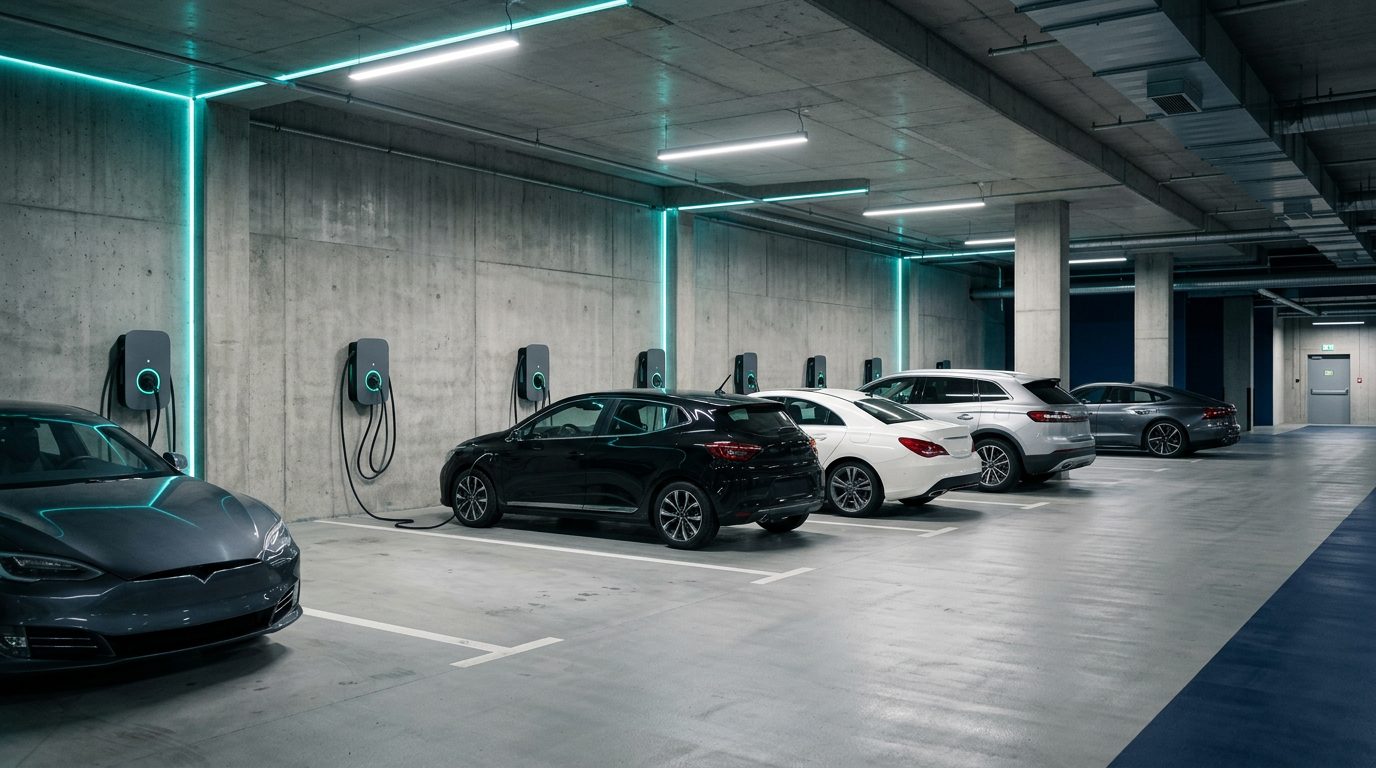 Mreža električnih polnilnic v sodobni podzemni garaži